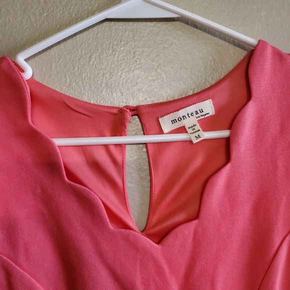 𝅺Pink/coral Medium(M) scalloped shift sleeveless monteau los angeles dress - Picture 4 of 7
